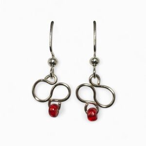 Elegant Polished Silver Infinity Earrings with Red Accents